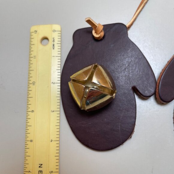 Vintage Leather Mitten Jingle Bell Door Ornament - Picture 4 of 6